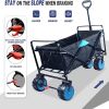 Collapsible Heavy Duty Beach Wagon Cart Outdoor Folding Utility Camping Garden Beach Cart with Universal Wheels Adjustable Handle Shopping (black&blue