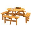 8 Person Wooden Picnic Table, Outdoor Camping Dining Table with Seat, Garden, DIY w/ 4 Built-in Benches, 2220lb Capacity - Natural