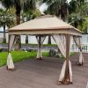 Outdoor 11x 11Ft Pop Up Gazebo Canopy With Removable Zipper Netting,2-Tier Soft Top Event Tent,Suitable For Patio Backyard Garden Camping Area with 4