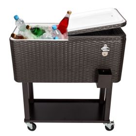 Outdoor Patio Party Rolling Steel Construction 80 Quart Bar Cooler (Type: Beverage Cooler Bar Table, Color: As pic show)