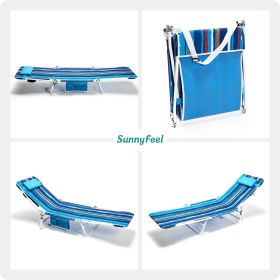 Beach Lounge Chair, Reclining Beach Chairs, 180-degree & Lay Flat, Portable Folding Camping Chairs with Padded Comfy Pillow for Camp/Lawn/Outdoor/Trav (Color: blue stripe)